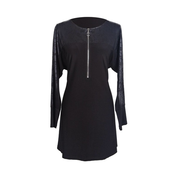 Artex Fashions Women's Size M Black Half Zip Tunic Distressed Long Sleeve NWT - Picture 2 of 4